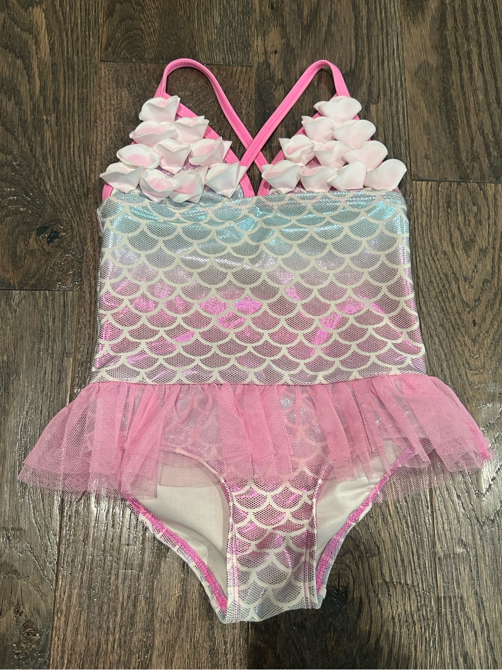 Floatimini Pink Floral Appliqué Girls Mermaid Swimsuit Size 4